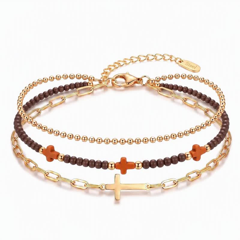 Christianartworkshop Multi-Layer Stainless Steel Beaded Cross Bracelet - Cross E - image 6