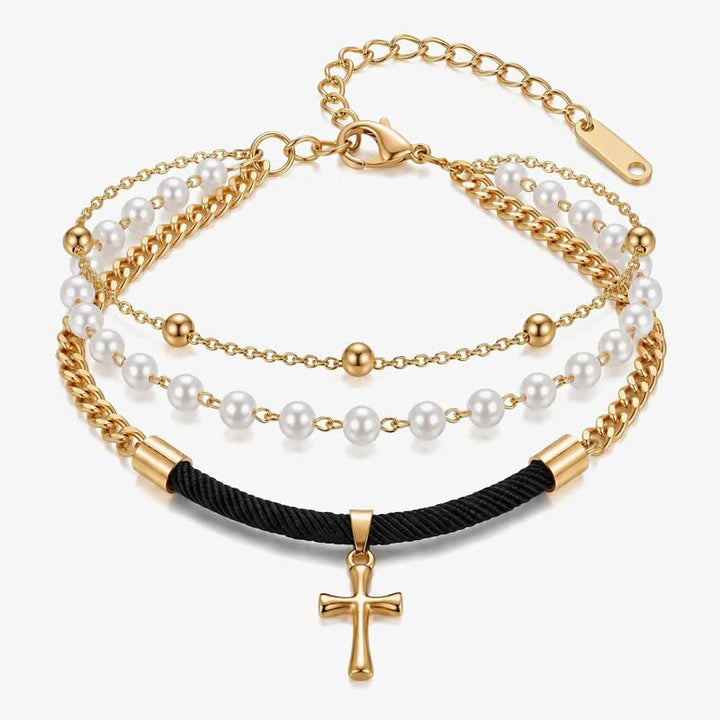 Christianartworkshop Multi-Layer Stainless Steel Beaded Cross Bracelet - Cross F - image 8