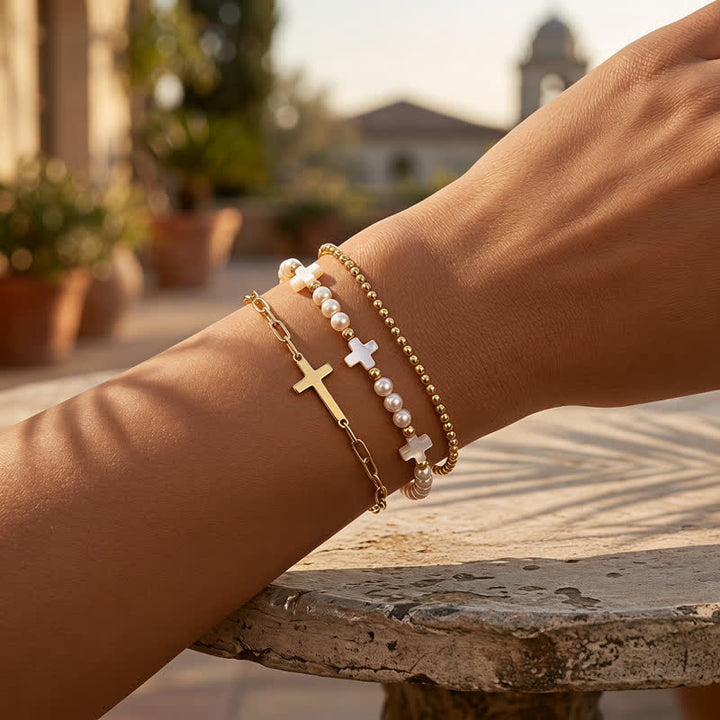 Christianartworkshop Multi-Layer Stainless Steel Beaded Cross Bracelet - image 1