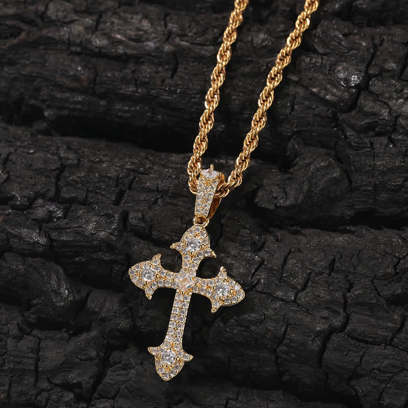 Christianartworkshop Vintage Flared Cross Rope Chain Necklace: Token of Timeless Celestial Mercy - Golden - image 0