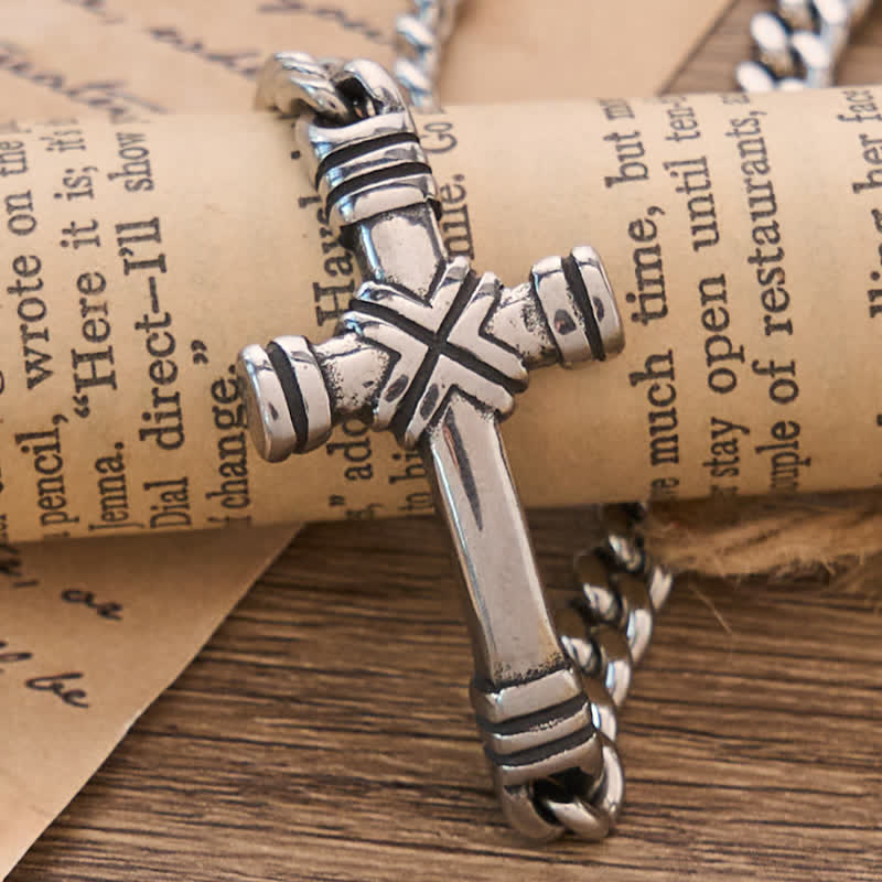 FREE Today: Antiqued Engraved Cross Cuban Bracelet: Beacon of Timeless Celestial Fortitude - image 5