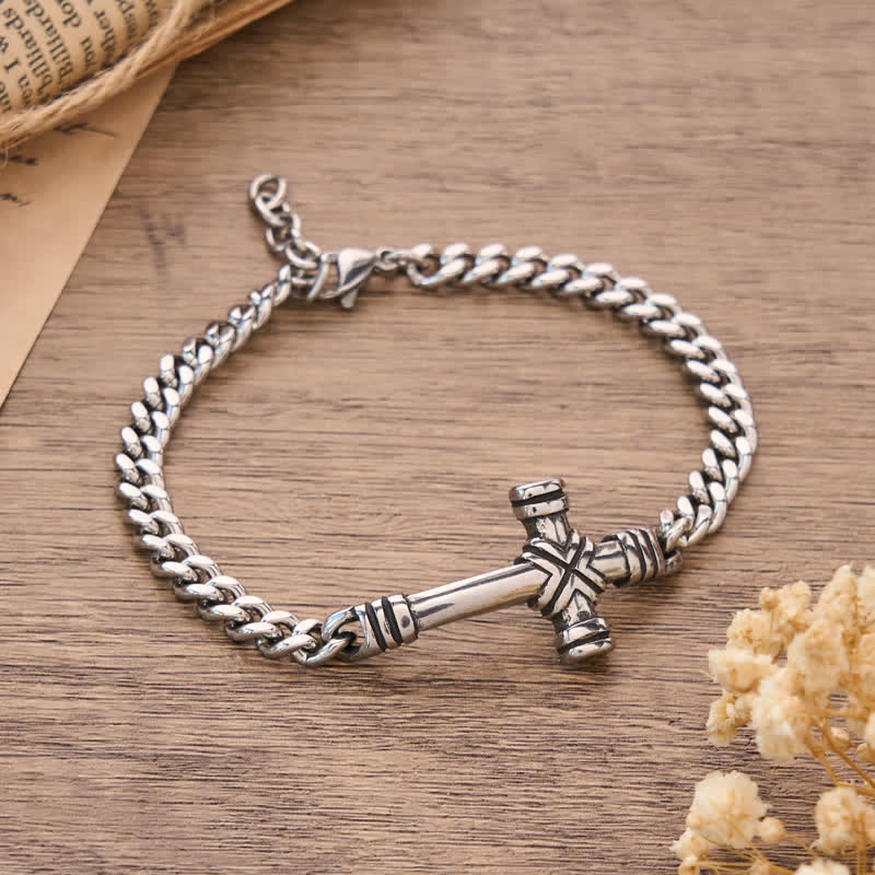 FREE Today: Antiqued Engraved Cross Cuban Bracelet: Beacon of Timeless Celestial Fortitude - image 2