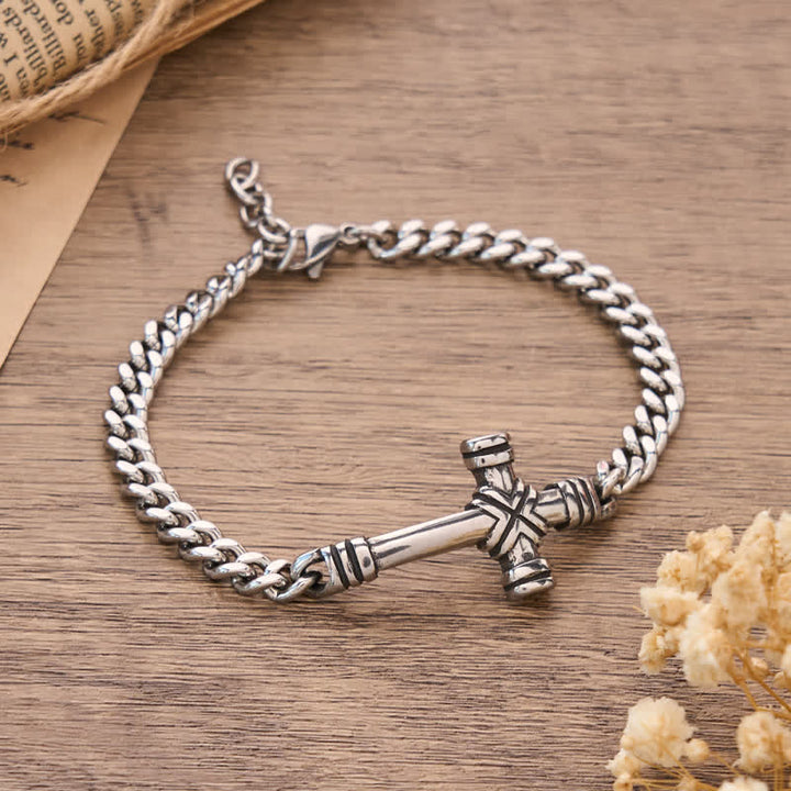 FREE Today: Antiqued Engraved Cross Cuban Bracelet: Beacon of Timeless Celestial Fortitude - image 2
