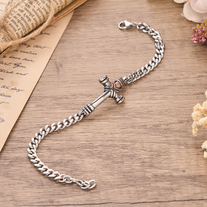 FREE Today: Antiqued Engraved Cross Cuban Bracelet: Beacon of Timeless Celestial Fortitude - image 3