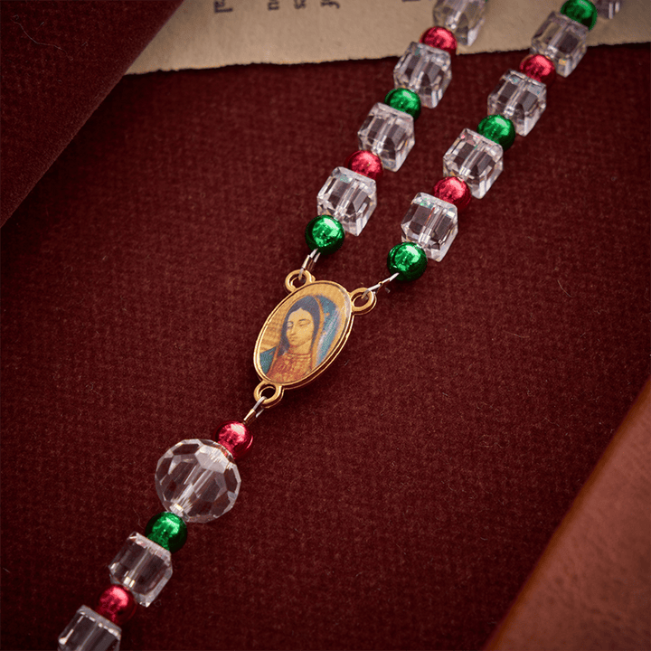 FREE Today: Red Green Festive Clear Cube Transparent Rosary With Marian Medal & Gilded Crucifix - image 8