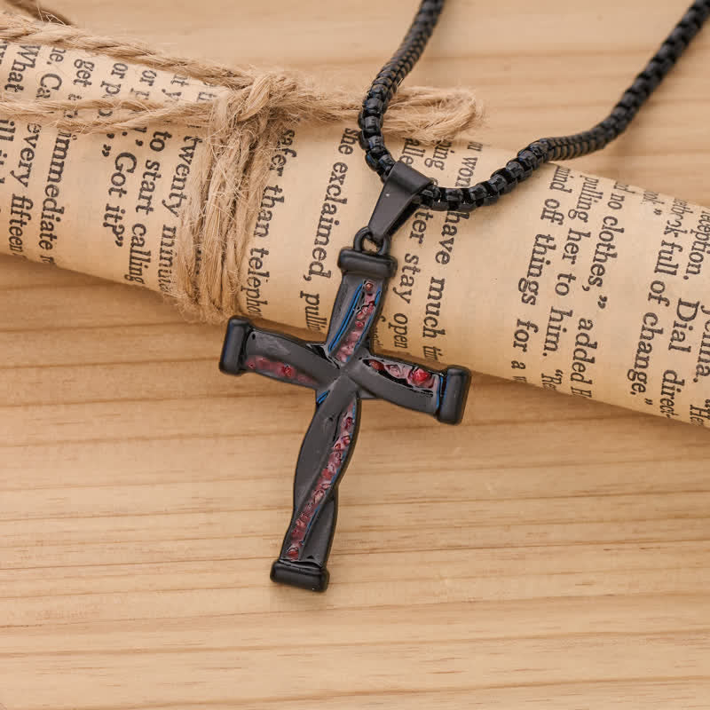 FREE Today: Curved Intertwined Zinc Alloy Cross Pendant: Symbol of Timeless Sacred Unity - Red Stone Cross - image 5