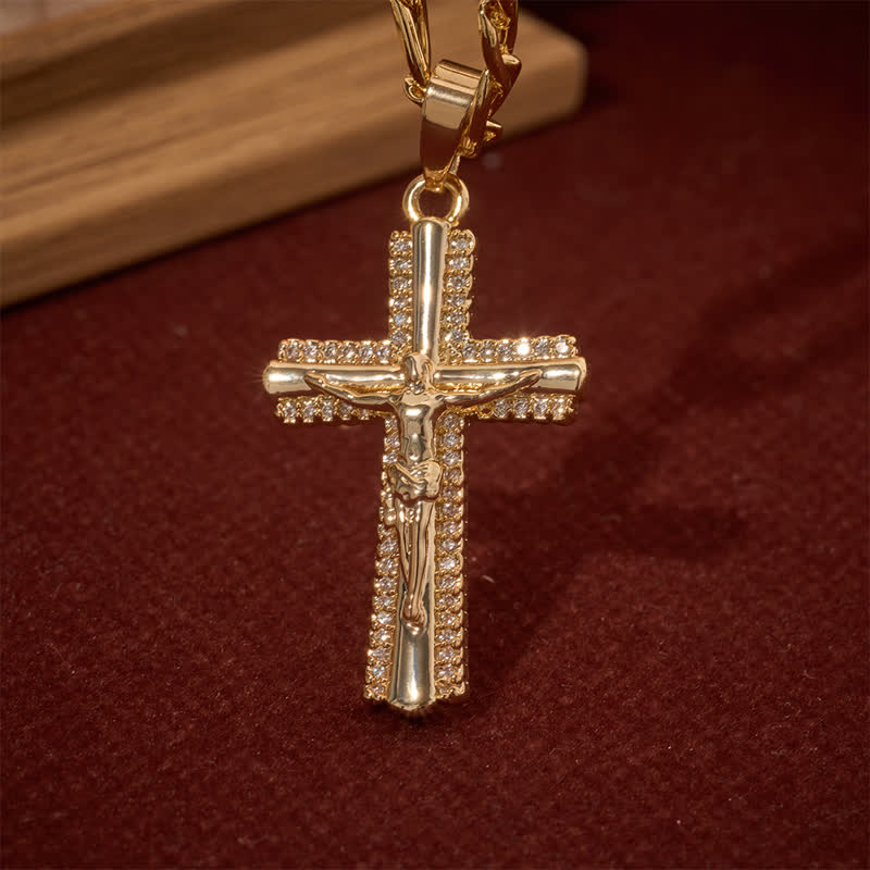 Christianartworkshop Sleek Inlaid Copper Crucifix Stainless Steel Figaro Link Necklace - image 5