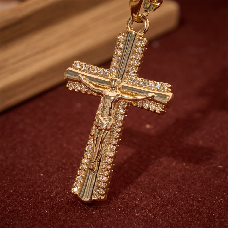 Christianartworkshop Sleek Inlaid Copper Crucifix Stainless Steel Figaro Link Necklace - image 6