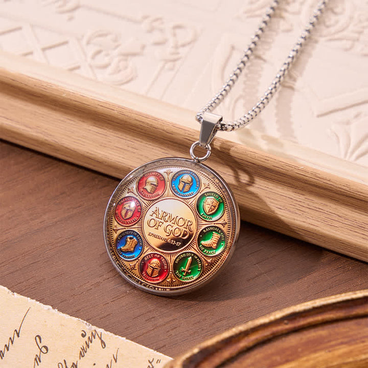 Christianartworkshop Scripture 2D Flat Armor of God Stainless Steel Medallion Necklace - Silver - image 4