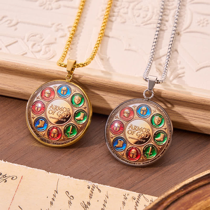 Christianartworkshop Scripture 2D Flat Armor of God Stainless Steel Medallion Necklace - image 0