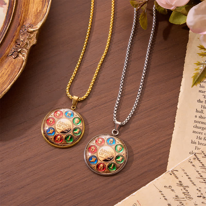 Christianartworkshop Scripture 2D Flat Armor of God Stainless Steel Medallion Necklace - image 2