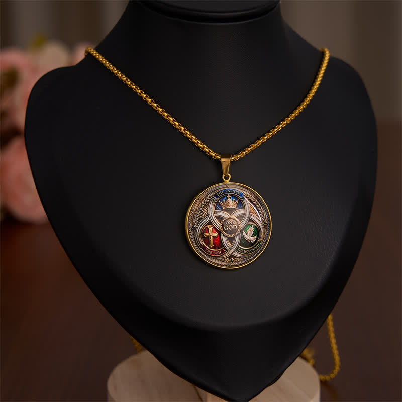 Christianartworkshop Vintage 2D Flat Trinity Symbol Stainless Steel Pendant Necklace - image 1