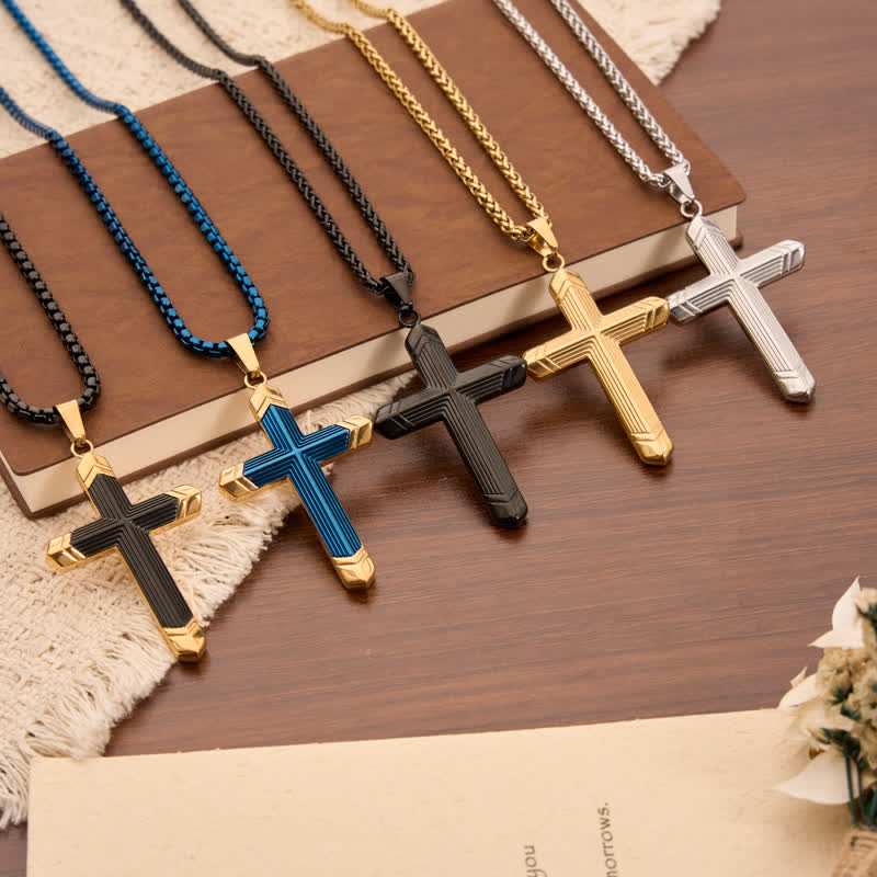 Christianartworkshop Linear Engraved Titanium Cross Pendant: Keepsake of Sincere Devoted Remembrance - image 1