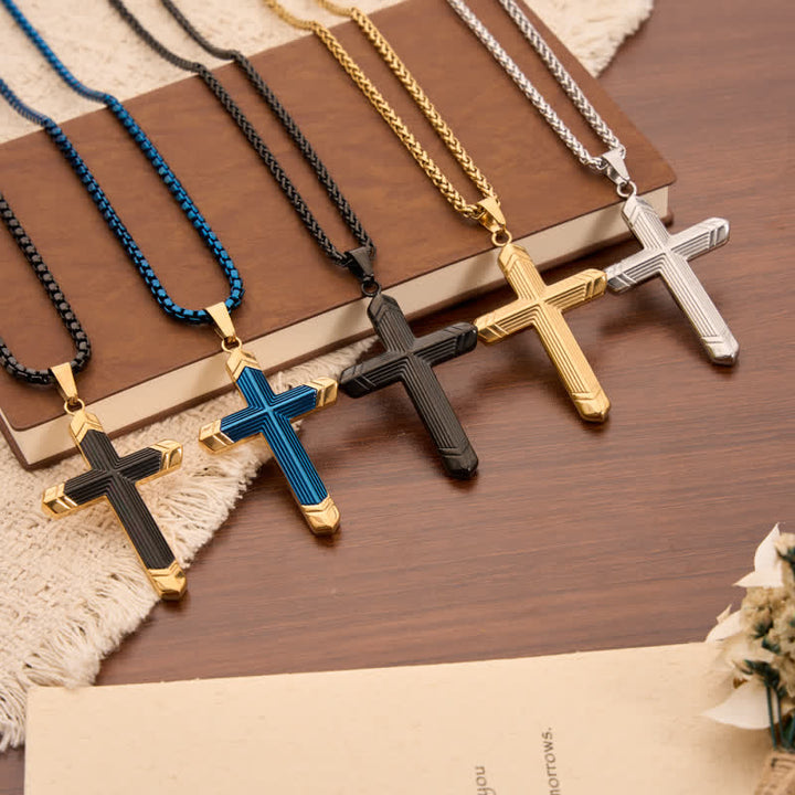 Christianartworkshop Linear Engraved Titanium Cross Pendant: Keepsake of Sincere Devoted Remembrance - image 1