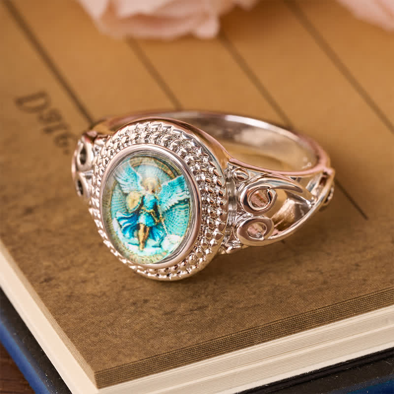 Christianartworkshop Ornate Wreath Saint Michael Archangel Alloy Signet Ring - image 4