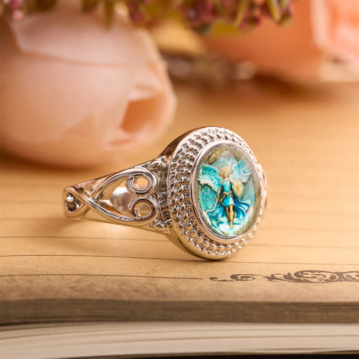Christianartworkshop Ornate Wreath Saint Michael Archangel Alloy Signet Ring - image 1