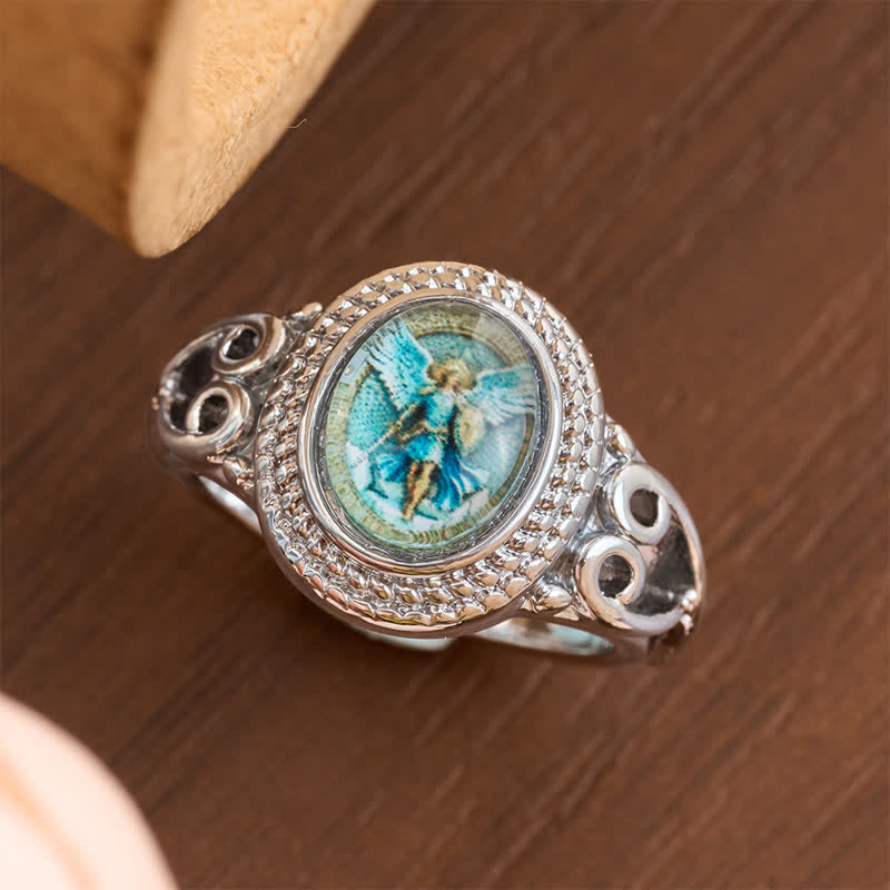 Christianartworkshop Ornate Wreath Saint Michael Archangel Alloy Signet Ring - image 3