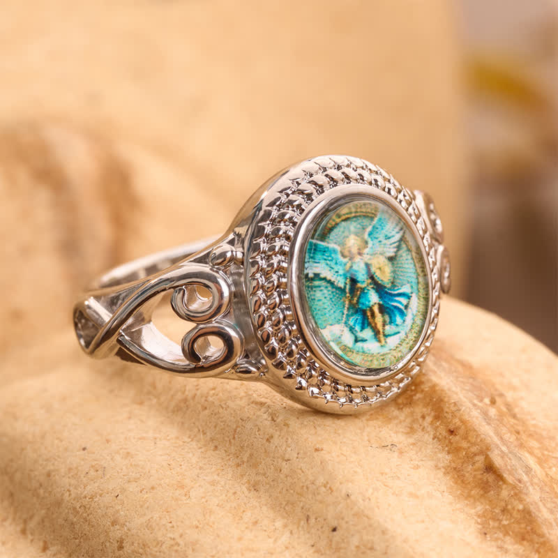 Christianartworkshop Ornate Wreath Saint Michael Archangel Alloy Signet Ring - image 2