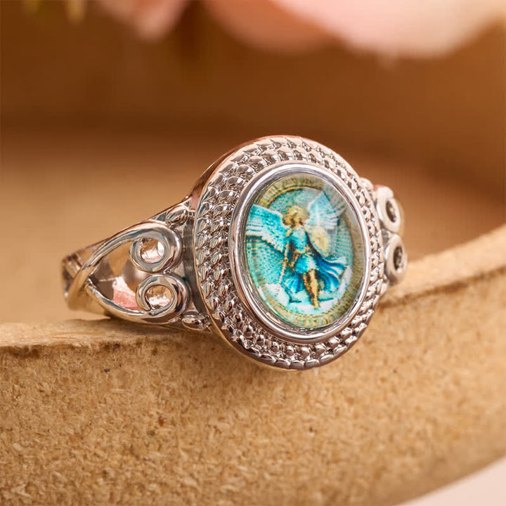 Christianartworkshop Ornate Wreath Saint Michael Archangel Alloy Signet Ring - US 10 - image 0
