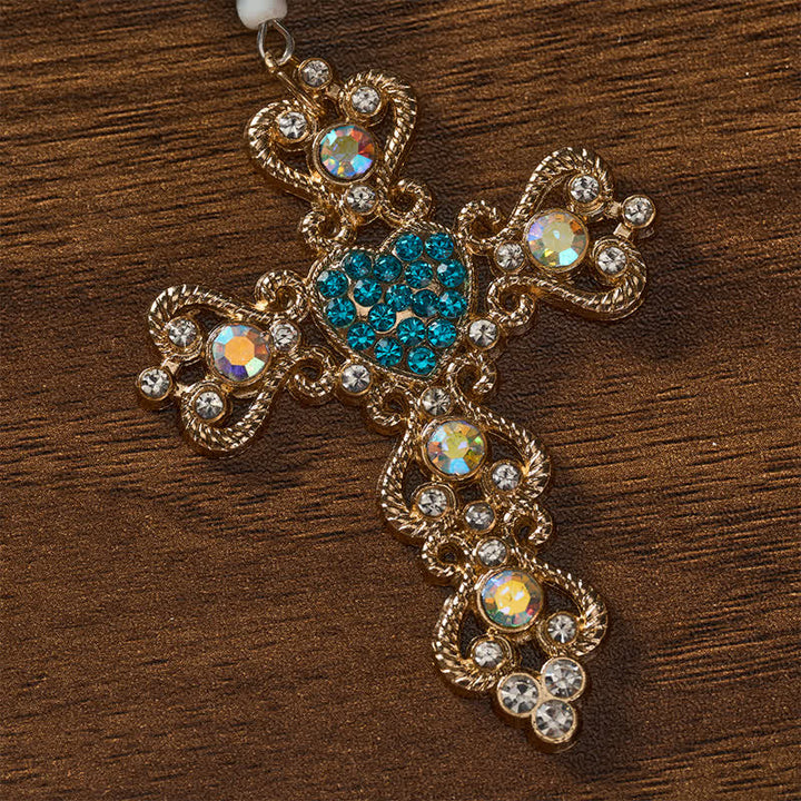 Christianartworkshop Pearl Bow Rhinestone Cross Zinc Alloy Car Pendant - image 17