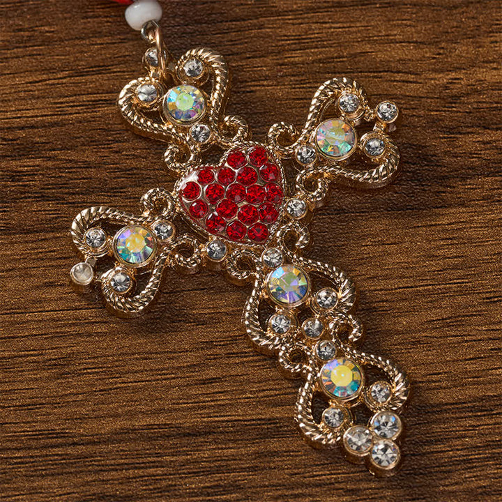 Christianartworkshop Pearl Bow Rhinestone Cross Zinc Alloy Car Pendant - image 9