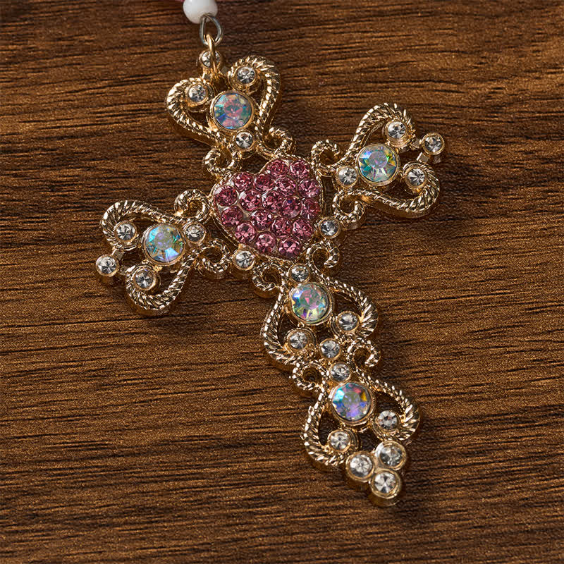 Christianartworkshop Pearl Bow Rhinestone Cross Zinc Alloy Car Pendant - image 13