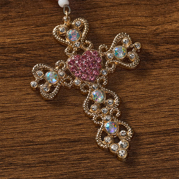 Christianartworkshop Pearl Bow Rhinestone Cross Zinc Alloy Car Pendant - image 13