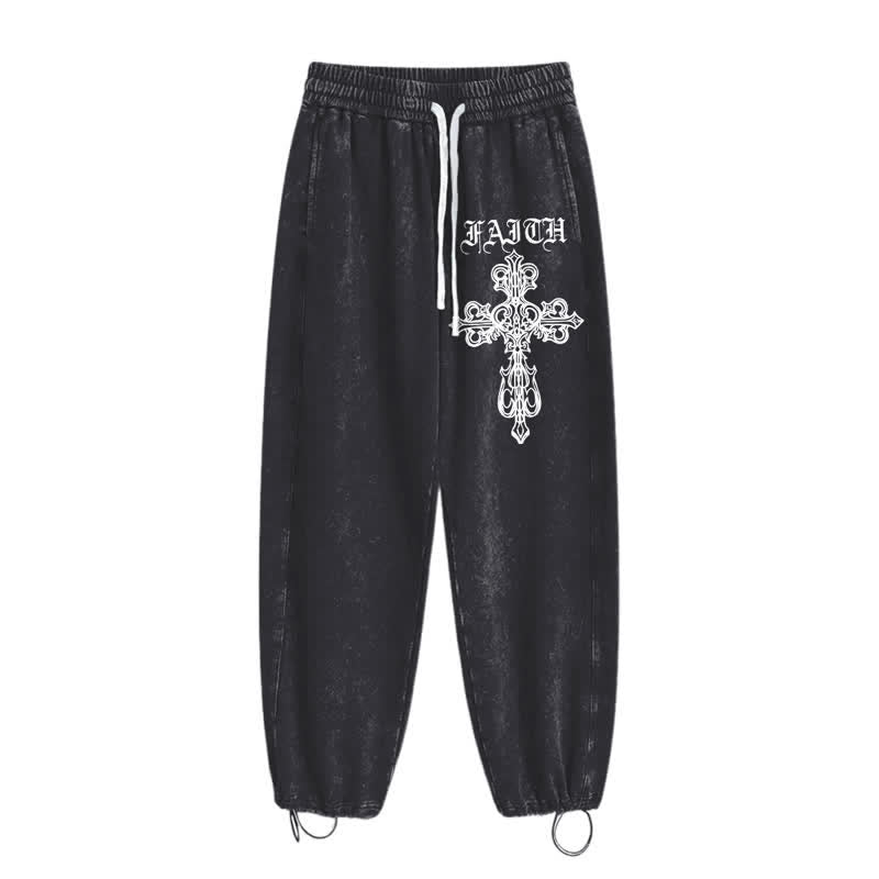 Christianartworkshop Walk By Faith Gothic Cross Black Washed Sweatpants - image 2