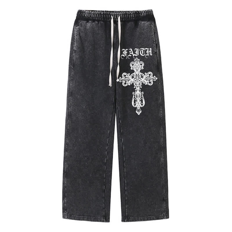 Christianartworkshop Walk By Faith Gothic Cross Black Washed Sweatpants - Black - 2XL - image 0