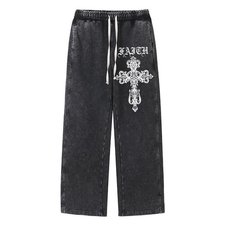 Christianartworkshop Walk By Faith Gothic Cross Black Washed Sweatpants - Black - 2XL - image 0
