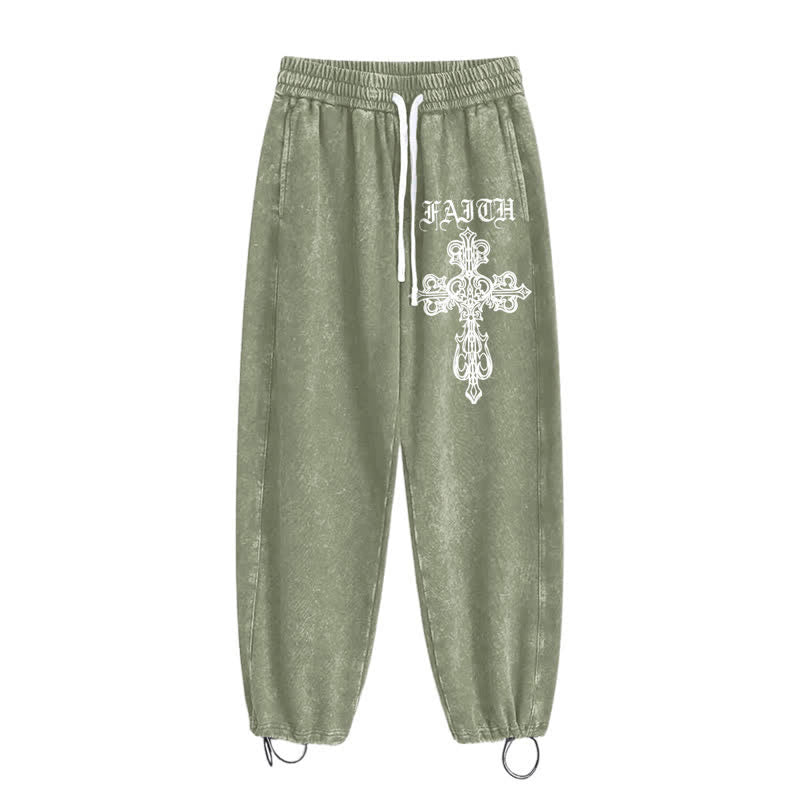 Christianartworkshop Walk By Faith Gothic Cross Black Washed Sweatpants - image 28