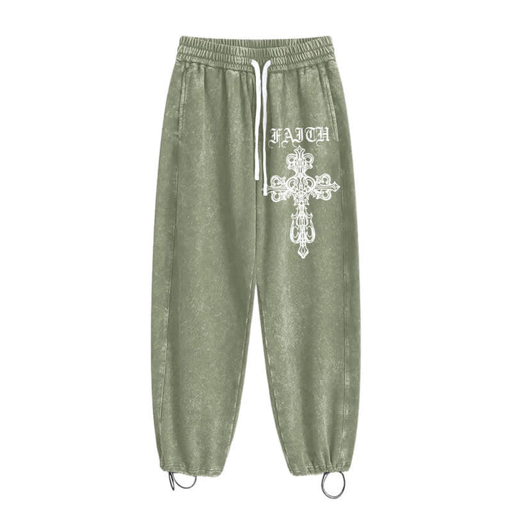 Christianartworkshop Walk By Faith Gothic Cross Black Washed Sweatpants - image 28