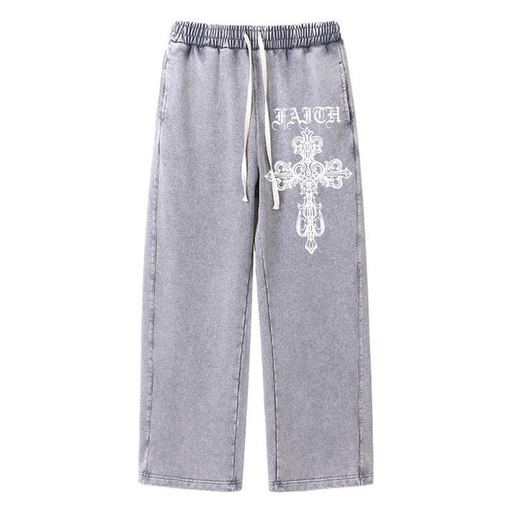 Christianartworkshop Walk By Faith Gothic Cross Black Washed Sweatpants - Grey - 2XL - image 10