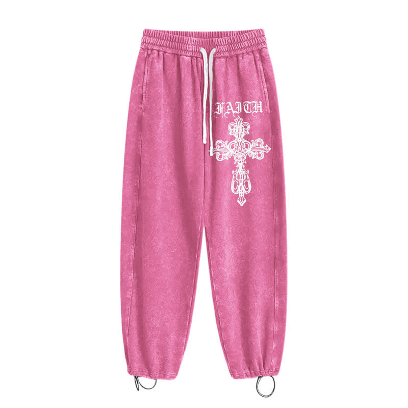 Christianartworkshop Walk By Faith Gothic Cross Black Washed Sweatpants - image 44