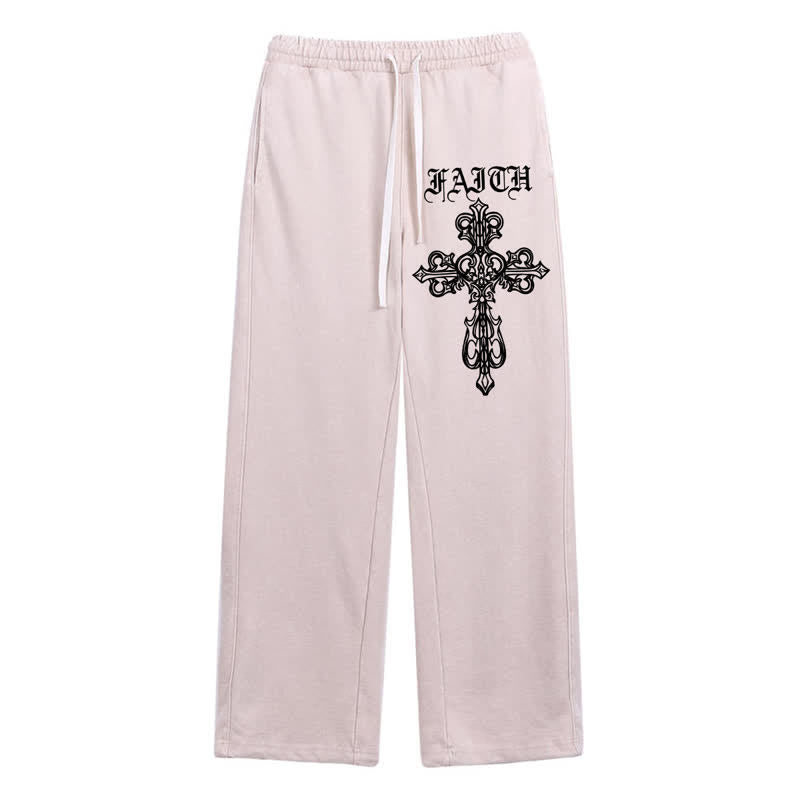 Christianartworkshop Walk By Faith Gothic Cross Black Washed Sweatpants - Beige - 2XL - image 18