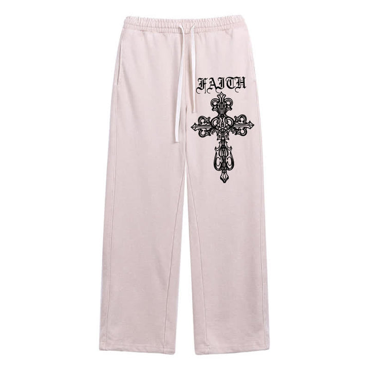 Christianartworkshop Walk By Faith Gothic Cross Black Washed Sweatpants - Beige - 2XL - image 18