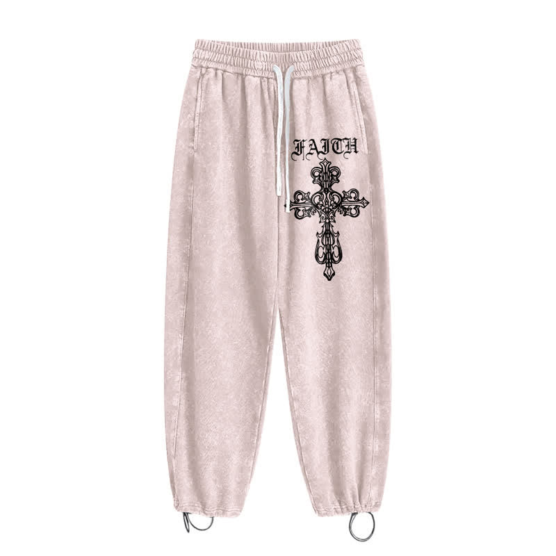 Christianartworkshop Walk By Faith Gothic Cross Black Washed Sweatpants - image 20