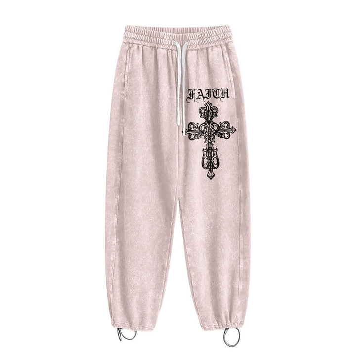 Christianartworkshop Walk By Faith Gothic Cross Black Washed Sweatpants - image 20