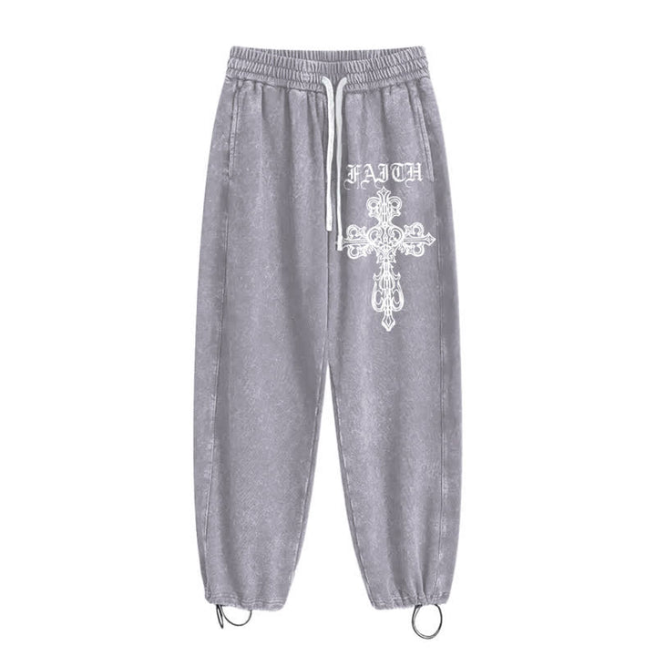 Christianartworkshop Walk By Faith Gothic Cross Black Washed Sweatpants - image 12