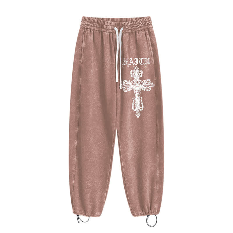 Christianartworkshop Walk By Faith Gothic Cross Black Washed Sweatpants - image 36
