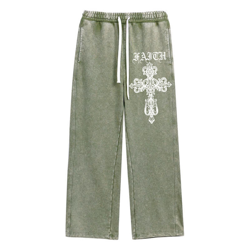 Christianartworkshop Walk By Faith Gothic Cross Black Washed Sweatpants - Green - 2XL - image 26