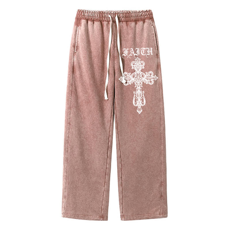 Christianartworkshop Walk By Faith Gothic Cross Black Washed Sweatpants - Brown - 2XL - image 34
