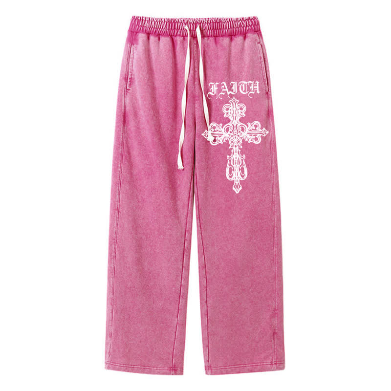 Christianartworkshop Walk By Faith Gothic Cross Black Washed Sweatpants - Pink - 2XL - image 42