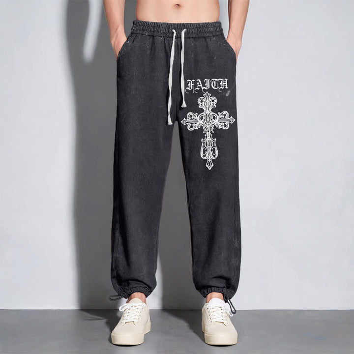 Christianartworkshop Walk By Faith Gothic Cross Black Washed Sweatpants - image 6