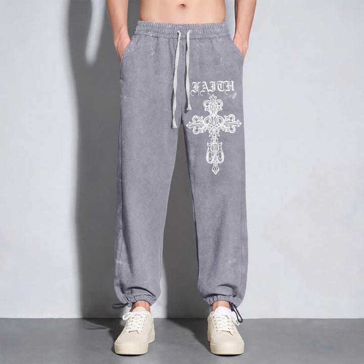 Christianartworkshop Walk By Faith Gothic Cross Black Washed Sweatpants - image 16