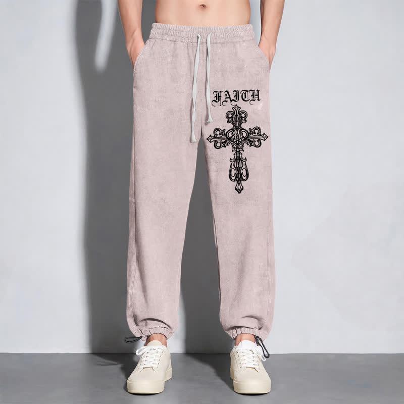 Christianartworkshop Walk By Faith Gothic Cross Black Washed Sweatpants - image 24