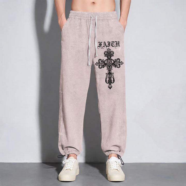 Christianartworkshop Walk By Faith Gothic Cross Black Washed Sweatpants - image 24