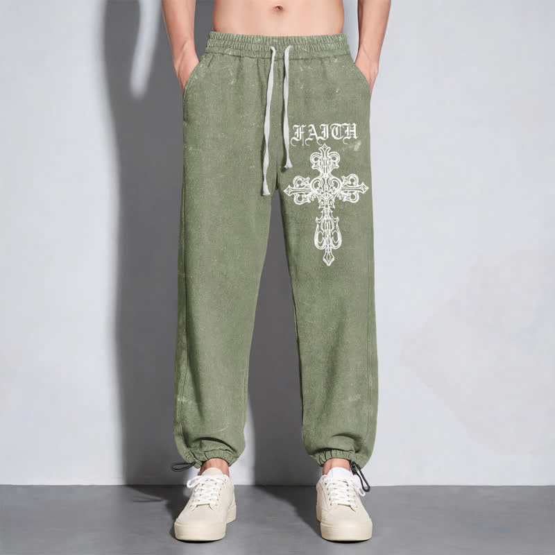 Christianartworkshop Walk By Faith Gothic Cross Black Washed Sweatpants - image 32