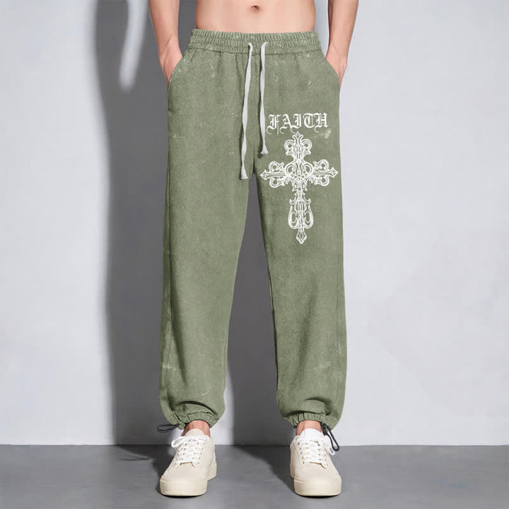 Christianartworkshop Walk By Faith Gothic Cross Black Washed Sweatpants - image 32