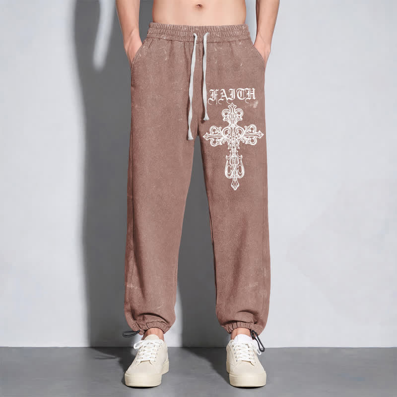 Christianartworkshop Walk By Faith Gothic Cross Black Washed Sweatpants - image 40